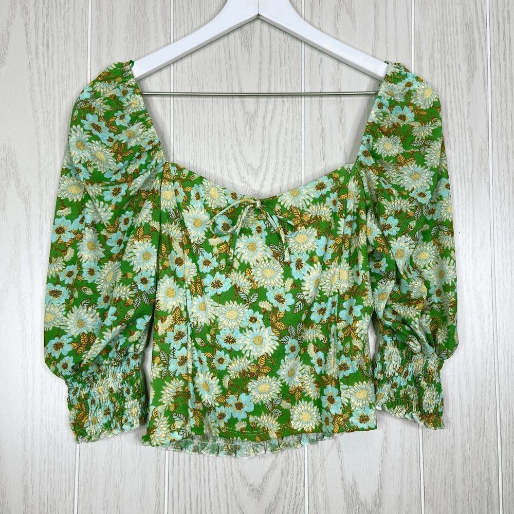 Topshop Chic Voluminous Sleeves Blouse Green Multi Size Medium - Picture 3 of 8
